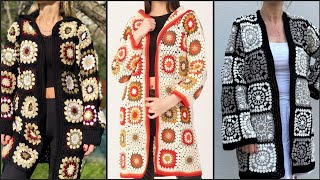 Granny Square Crochet Cardigan Patchwork Jacket Knitted Women Cardigan knit Coat [upl. by Walworth]