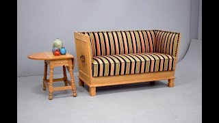 Vintage light oak 2 seater trunk sofa with striped upholstery [upl. by Issirk390]