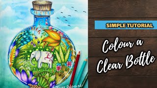 colour simple clear bottle with pencils 🧊🌱\ adult colouring tutorial [upl. by Gosnell]