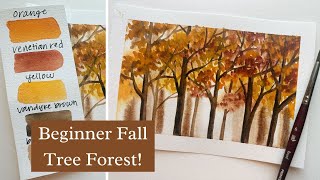 WATERCOLOR Fall Tree Forest TUTORIAL  Easy AUTUMN Landscape Painting  Stepbystep for Beginner [upl. by Obrien]