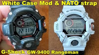 Casio GShock GW9400 Rangeman white case mod NATO strap chrome bull bars amp compass addon 4k [upl. by Neetsuj774]