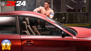 John Cena vs Roman Reigns Backstage Brawl with Car Window Smash [upl. by Lleval]