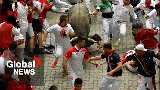 5 injured on 7th day of Pamplonas running of the bulls [upl. by Etsirk]