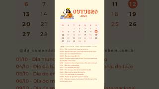 Calendário Gastronômico Outubro 🗓2024 calendario outubro diadascrianças halloween shorts [upl. by Gniy]