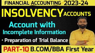 Insolvency Accounts  Account With Incomplete Information  Trial Balance  BCom  Sem1 Part10 [upl. by Eanal]