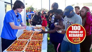 Cooking 100 Pounds Of Kebabs For The Homeless [upl. by Yhtomit228]