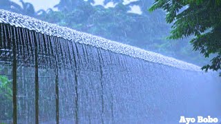 Windy Rainstorm Thunder Heavy Rain amp Trees on Cabin Roof for Stress Relief and Sleep [upl. by Divadnhoj]