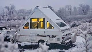 WINTER CAMPING First time in the SNOW  Aliner Pop Up Camper Trailer [upl. by Licastro849]