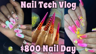 NAIL TECH VLOG  I MADE 800 IN A DAY  WATCH ME WORK  16hr day [upl. by Haniraz]