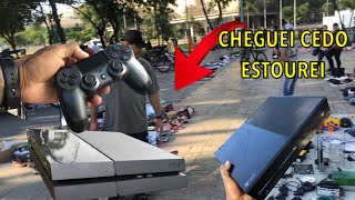 PS4 COM VÁRIOS CONTROLES PSP PS3 e XBOX NA CAIXA TUDO ISSO NA FEIRA DO ROLO da CAÇADA GAMER [upl. by Arahd119]