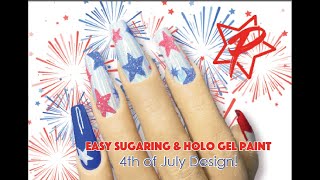 Happy 4th of July Easy patriotic nail design with new Holo gel paint [upl. by North790]