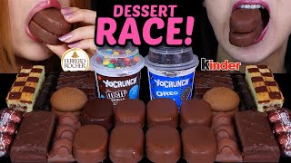 ASMR LEFTOVER DESSERT RACE MampMS amp OREO DESSERT CUPS TICO ICE CREAM MINI KINDER EGGS FERRERO 먹방 [upl. by Michail129]