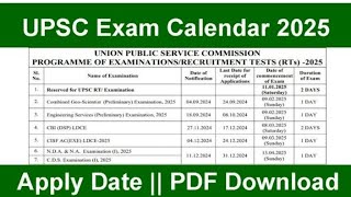 UPSC Exam Calendar 2025 httpsupscgovinsitesdefaultfilesNotifCSP24engl140224pdf [upl. by Jorgensen]