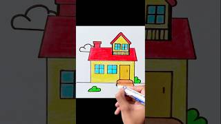 كيف ترسم منزل جميلhow to draw a house and coloring it art draw house shorts منزل [upl. by Yzmar674]