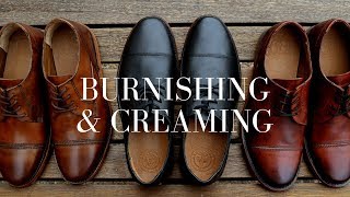 Burnishing and Creaming Leather Shoes  How Leather Shoes are Made [upl. by Nnahtur41]