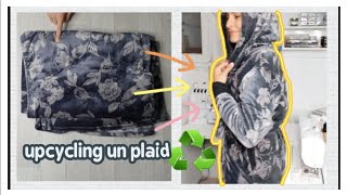 upcycling  tuto couture facile peignoir à capuche femme à partir dun plaid ♻️ taille LXL [upl. by Yunick813]