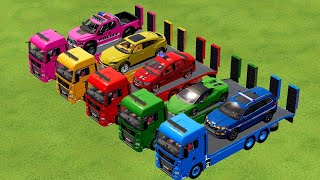 ALL POLICE CARS OF COLORS  TRANSPORTING ALL COLORED POLICE CARS WITH SCANIA TRUCK  FS22 [upl. by Alyakcm]