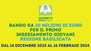 Bando primo insediamento giovani agricoltori  Regione Basilicata [upl. by Tak]