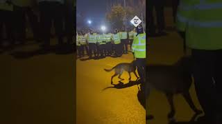 Waves of police hold back Legia Warsaw fans outside Villa Park [upl. by Kristie]