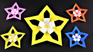 Origami star instruction how to cut an origami star 折り紙 星の花 切り方 [upl. by Nickles]