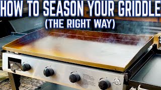 HOW TO SEASON YOUR NEW FLAT TOP GRIDDLE GRILL THE RIGHT WAY PIT BOSS DELUXE CAST IRON GRIDDLE [upl. by Aved]