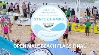 Open Male Beach Flags Final  2019 NSW Surf Life Saving Championships [upl. by Erdnaet]