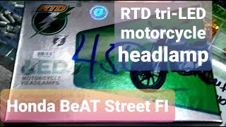 RTD tri LED headlight to my HONDA BeAT street FI  installation and test ride [upl. by Bonina169]