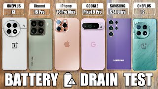 ONEPLUS 13 vs Xiaomi 15 Pro vs iPhone 16 Pro Max  Samsung S24 Ultra  BATTERY DRAIN TEST [upl. by Anivahs]