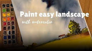 Watercolor landscape Tutorial 🌳🌧 [upl. by Koloski712]