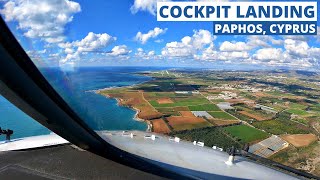 Boeing 737800 Cockpit Landing at Paphos Cyprus  Visual Approach  GoPro Pilots View 4K [upl. by Timotheus128]