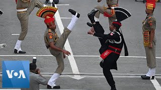 Guards at IndiaPakistan Border Perform Independence Day Ceremony [upl. by Yelsehc869]