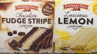 Pepperidge Farm Chocolate Fudge Stripe amp Luscious Lemon Layer Cake Review [upl. by Imyaj949]