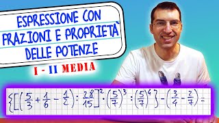 Espressione con frazioni e proprietà delle potenze  1ª e 2ª Media Tutorial per genitori [upl. by Amalle779]