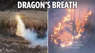 Ukraine dragon drones rain fire down on Russian troops hiding in treeline [upl. by Ynamrej961]