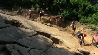 Volunteers excavate concrete on the Bosnian Pyramid of the Sun August 12 2015 [upl. by Trudey286]