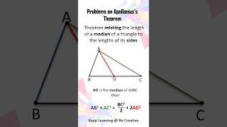 Problems on Apollonius’s Theorem Length of Median of Triangle and Sides class10th geometrytheorem [upl. by Festatus]