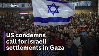 IsraelGaza US condemns conference call for Israeli reestablishment of Gaza settlements [upl. by Yereffej710]