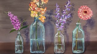 How to Paint Wildflowers in Bottles Acrylic Painting LIVE Tutorial [upl. by Harlamert37]