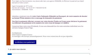 Comment déclarer le payement des frais de dossier Campus FranceQuittance de payement Campus France [upl. by Markos]