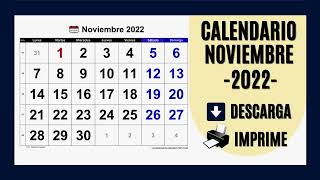 CALENDARIO NOVIEMBRE 2022  PARA IMPRIMIR Y DESCARGAR GRATIS [upl. by Hedy]