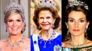 Queen Silvia Queen Maxima Queen Letizia and More Heavy Crown Ladies Jewelry Collection viralvideo [upl. by Sirc]