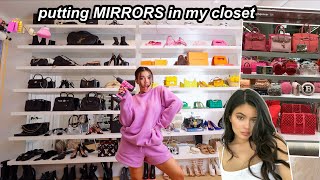 CLOSET MAKEOVER I copied KYLIE JENNER’S CLOSET exactly putting up mirrors 💞 [upl. by Aronal]