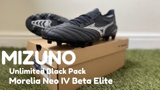 Mizuno Morelia Neo IV Beta Elite FG Football Boots  On Feet  Unlimited Black Pack [upl. by Foy198]