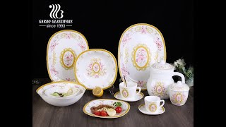 58pcs square shape opal glass dinnerware set with new design 58PCSDINNERSET opalware arcopal [upl. by Connolly288]