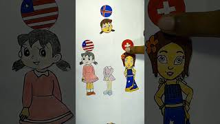 USA 🇱🇷 Iceland 🇮🇸 Switzerland 🇨🇭 Independence day drawingshorts art ashortaday cartoon [upl. by Htebazila]