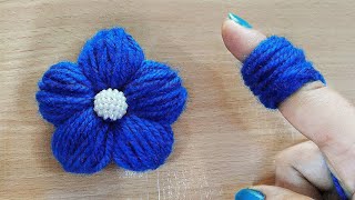 Amazing Woolen Flower Craft Idea using Finger  Easy Woolen Flower Making [upl. by Kapoor]