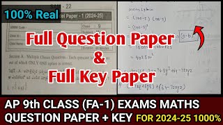 Ap 9th Class FA1 Exams 2024 💯💯 Maths Question Paper  Key Paper Real  9th fa1 real maths paper [upl. by Infield472]