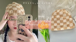 🖤 How To Crochet Checkered Beanie  Beanie Crochet Tutorial 🖤 [upl. by Brill190]