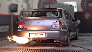 500HP 07 Subaru Impreza STi feat SCREAMER PIPE on the DYNO  EJ25 Sound Flames amp Turbo Noises [upl. by Uno]