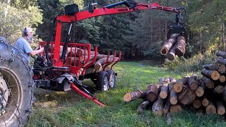 Loggingforwarding trailer using a roadable woods selfloading trailer new to me Wallenstein LXT115 [upl. by Hutt216]